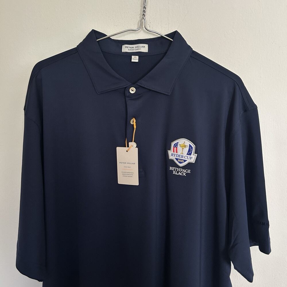 Peter Millar 2025 Ryder Cup Bethpage Black Crown Sport Polo Shirt Navy XL NWT